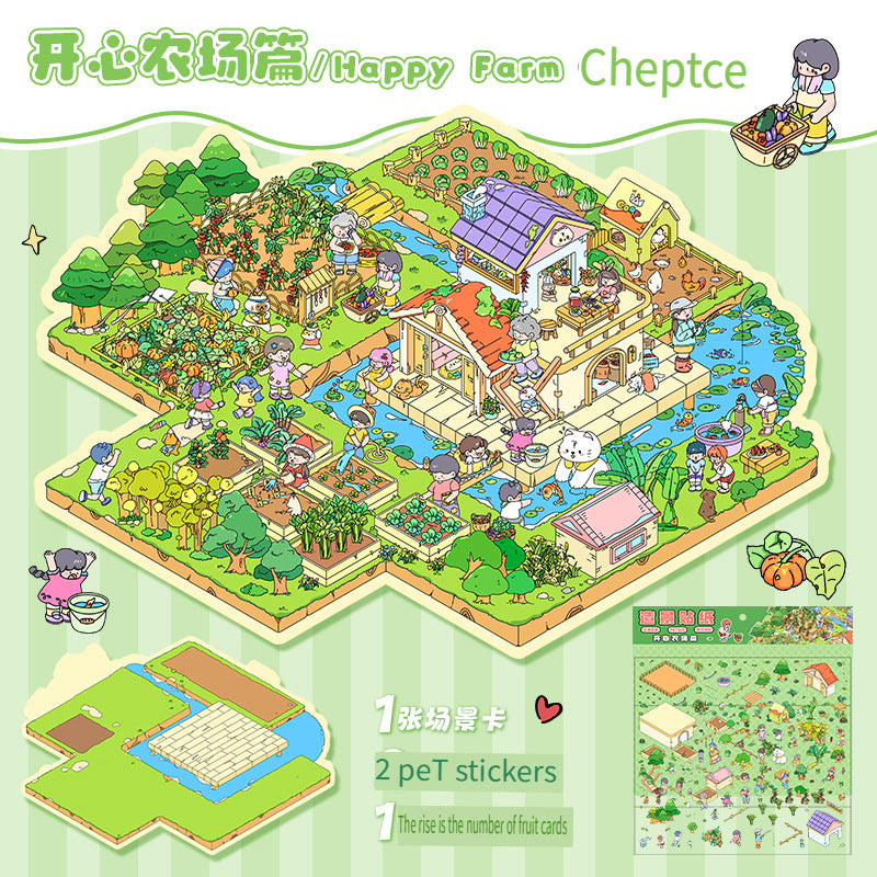 ERANC Three-layer 3D three-dimensional scene beautification stickers, large and miniature scene hand account stickers, a variety of styles