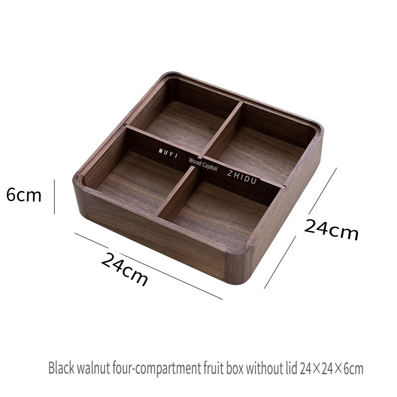 MYZD Black walnut 4-compartment dried fruit box, retro, simple, moisture-proof