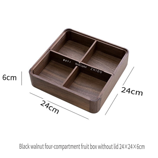 MYZD Black walnut 4-compartment dried fruit box, retro, simple, moisture-proof