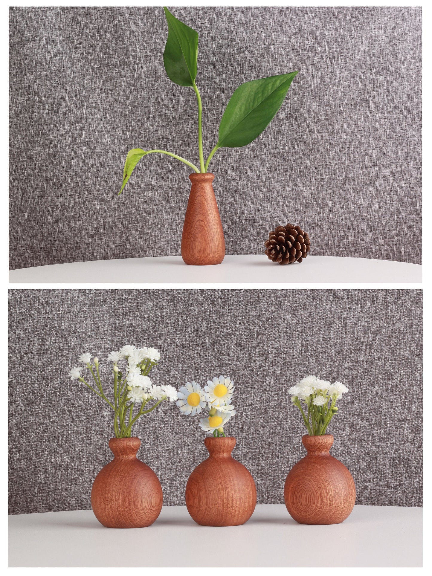 VKXK African Sabili wooden hand-made vase, solid wood flower arrangement, desktop decoration, retro handmade simple dry vase decoration