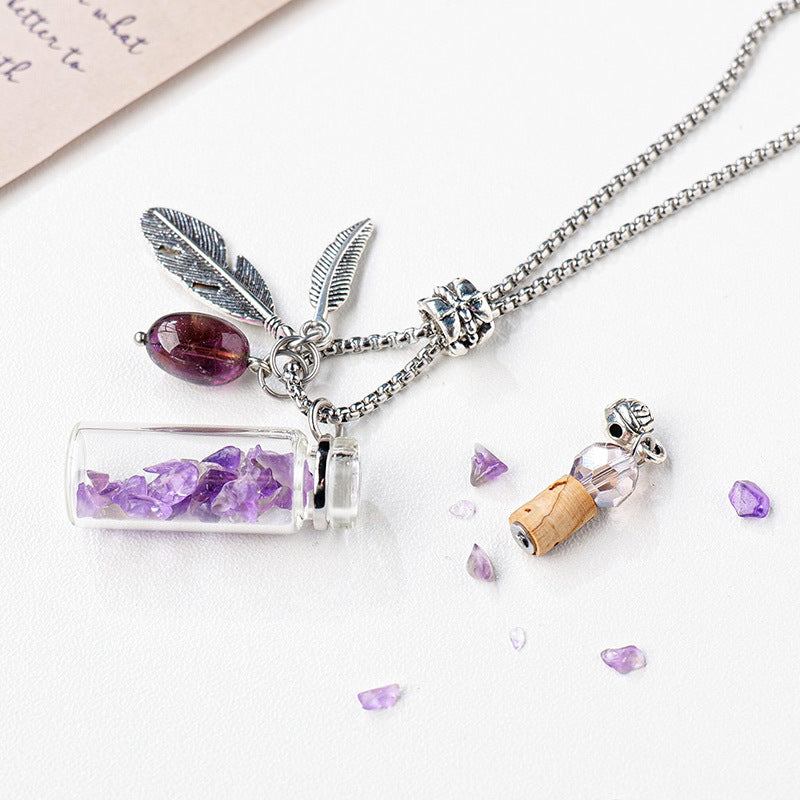 RYS Natural crystal gemstone gravel aromatherapy essential oil bottle pendant, wishing bottle necklace