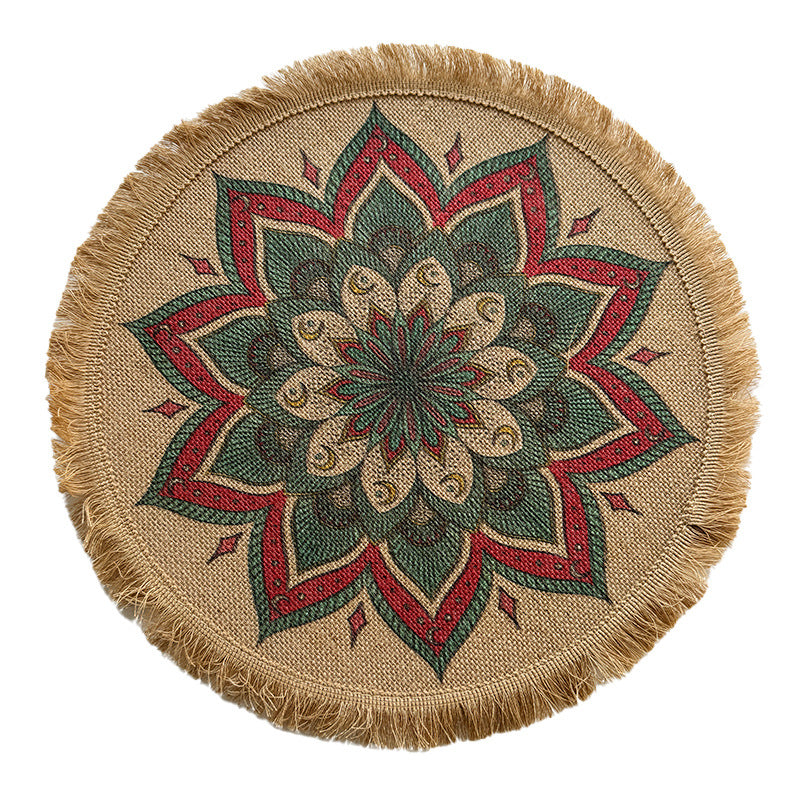 BGS Bohemian Jute Tassel Placemats, Color Printed Potholders, 40cm (15.8 inches) Diameter, 2-Pack, 4-Pack