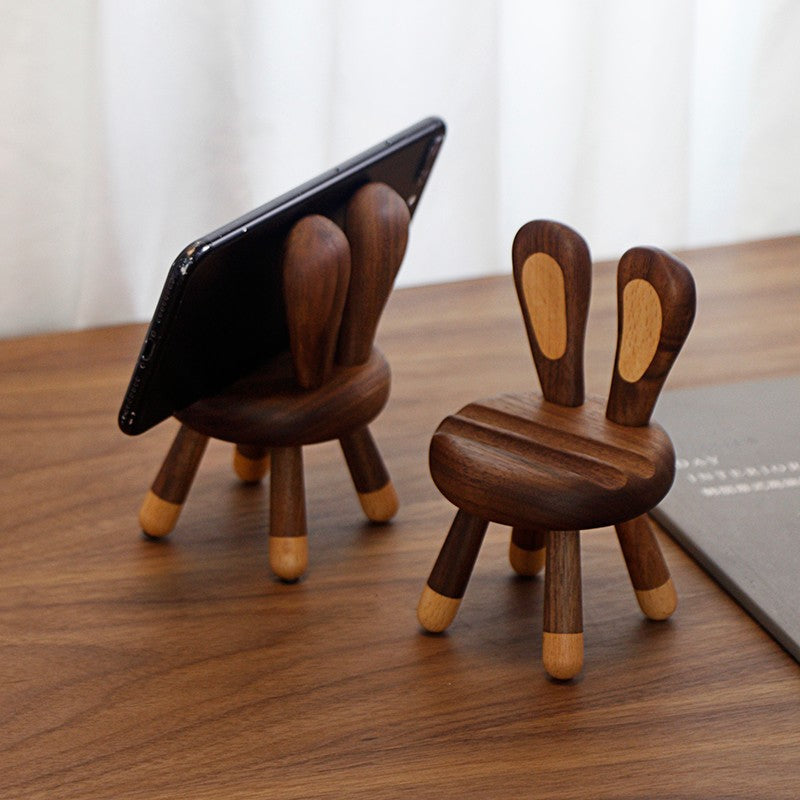 MYZD Black walnut mobile phone holder, creative wooden chair shape