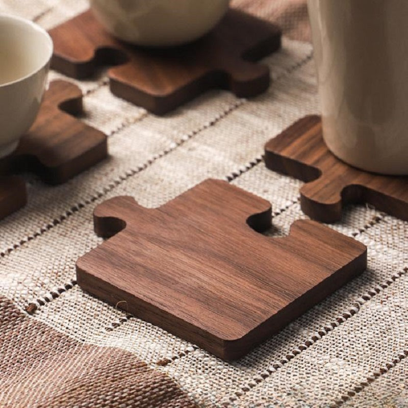 MYZD Natural bamboo Japanese puzzle coasters, 4-piece set
