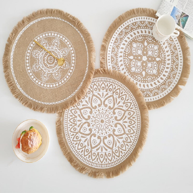 BGS Nordic jute hand-woven placemat, insulation pad, bottom coating, various styles, diameter 38/40cm