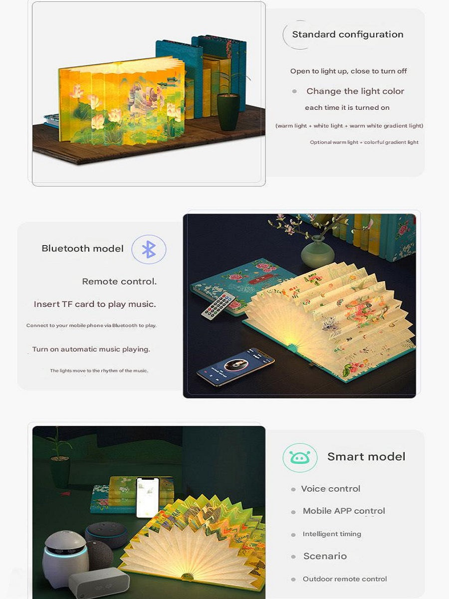 OBB OBB LED Folding Book Light with Bluetooth Speaker, Rechargeable Battery, Voice Control, Phone Control, Timer Function, Medium Size, Gift