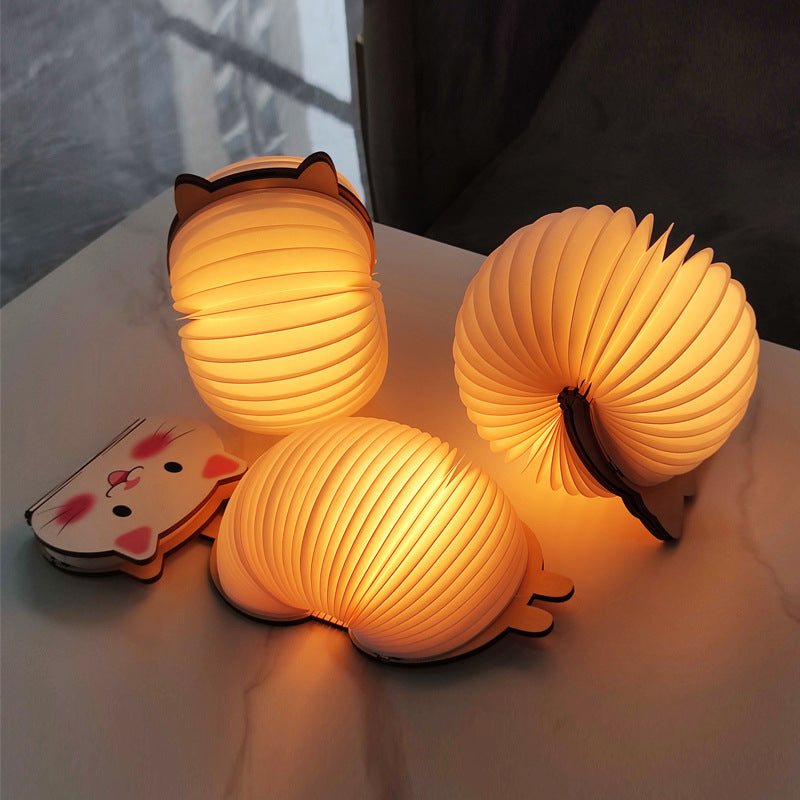 OBB Wooden cartoon folding book lamp, children's cultural and creative gift, colorful LED rechargeable night light