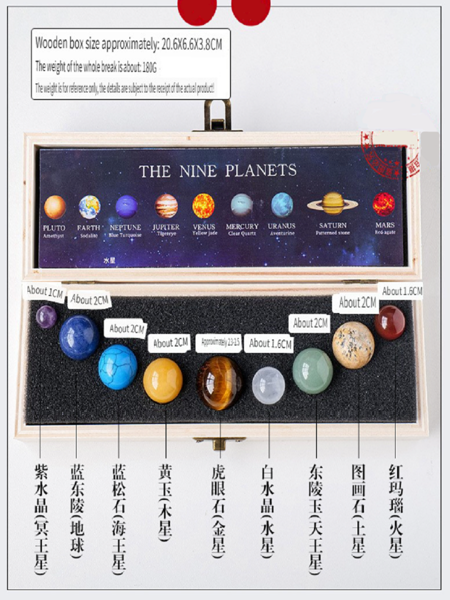RYS Natural crystal ball with precious stones, set of nine planets, crystal ore sample