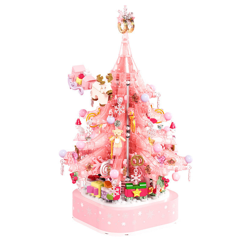 Sembo Crystal Christmas tree with light and music box, handmade toys made of small particles, Christmas toys made of building blocks, gifts