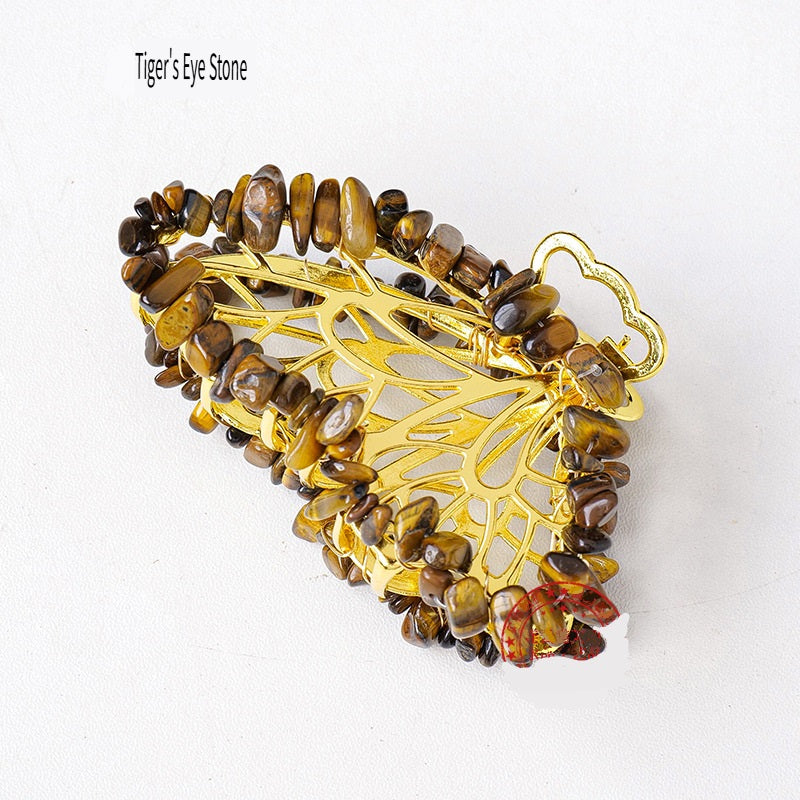 APENG Natural crystal gemstone gravel alloy butterfly hairpin