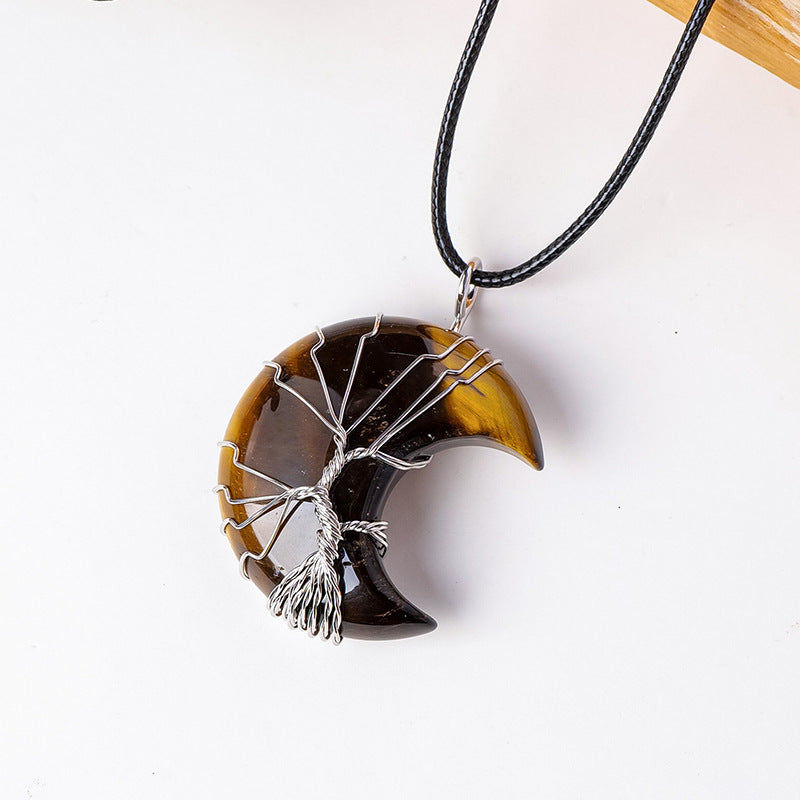 RYS Natural crystal rough stone moon pendant necklace