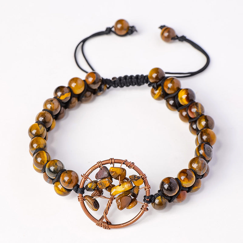 RYS Natural crystal gravel Tree of Life round bead bracelet, double-layer braided crystal bracelet