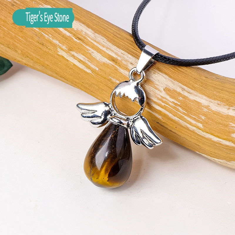 APENG Natural crystal gemstone drop angel Pendant