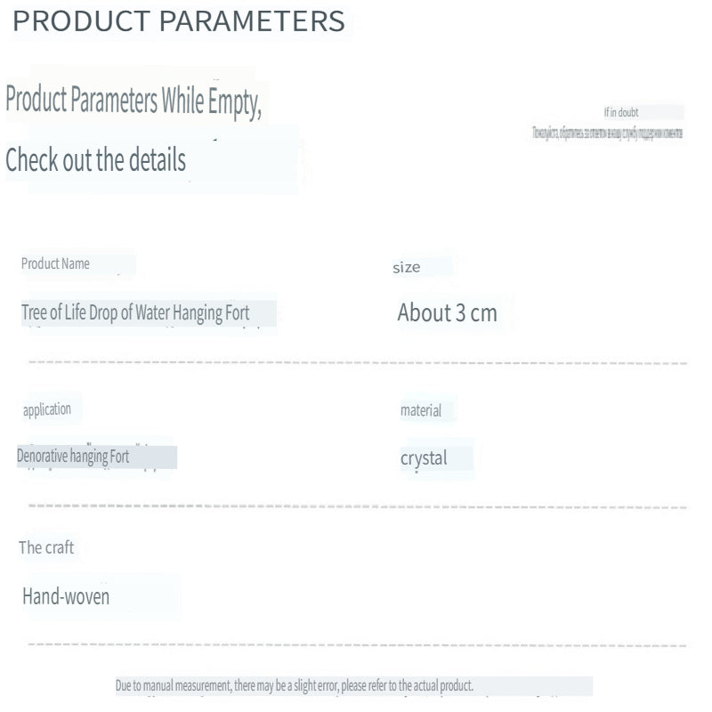 RYS Tree of Life water drop wrapped silk Pendant, hand-woven natural crystal energy stone necklace