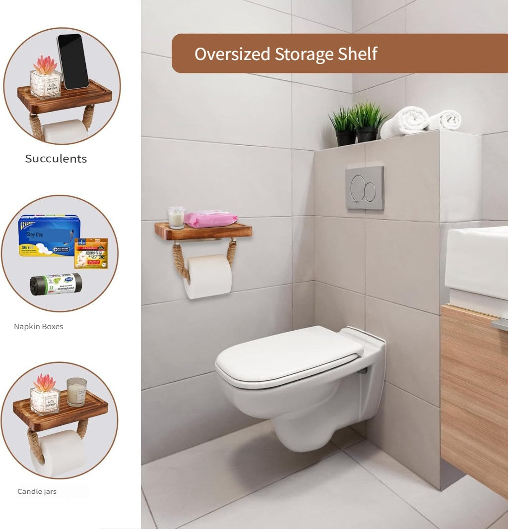 XMT European Retro Style Toilet Paper Holder With Shelves Pine Easy To Install