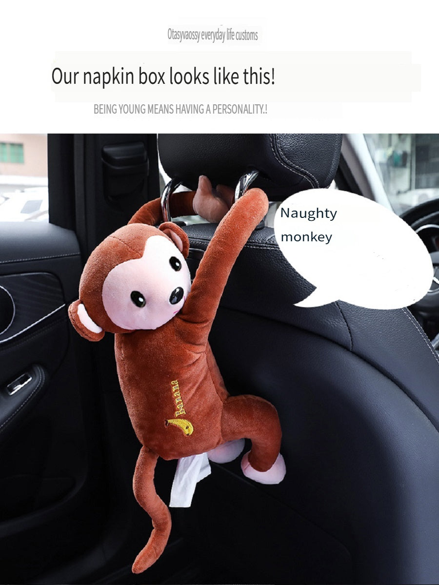MCZB Creative Pippi monkey tissue box, car supplies, pull-out car seat back pumping box, can be used at home, can be used as a toy
