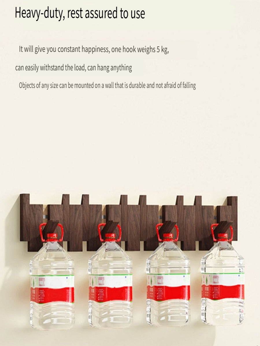 MYZD Creative walnut color pine wood wall mounted piano key clothes hanger punch-free coat rack 4-12 hooks optional