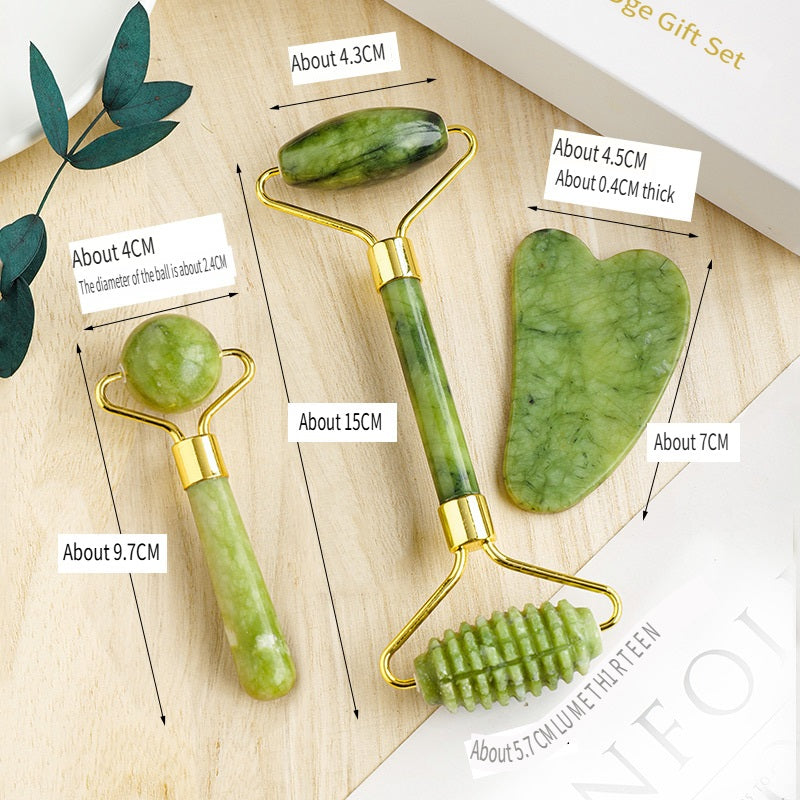 RYS Natural Xiuyu roller massager gift set, orbital facial beauty jade massage stick, Gua sha board