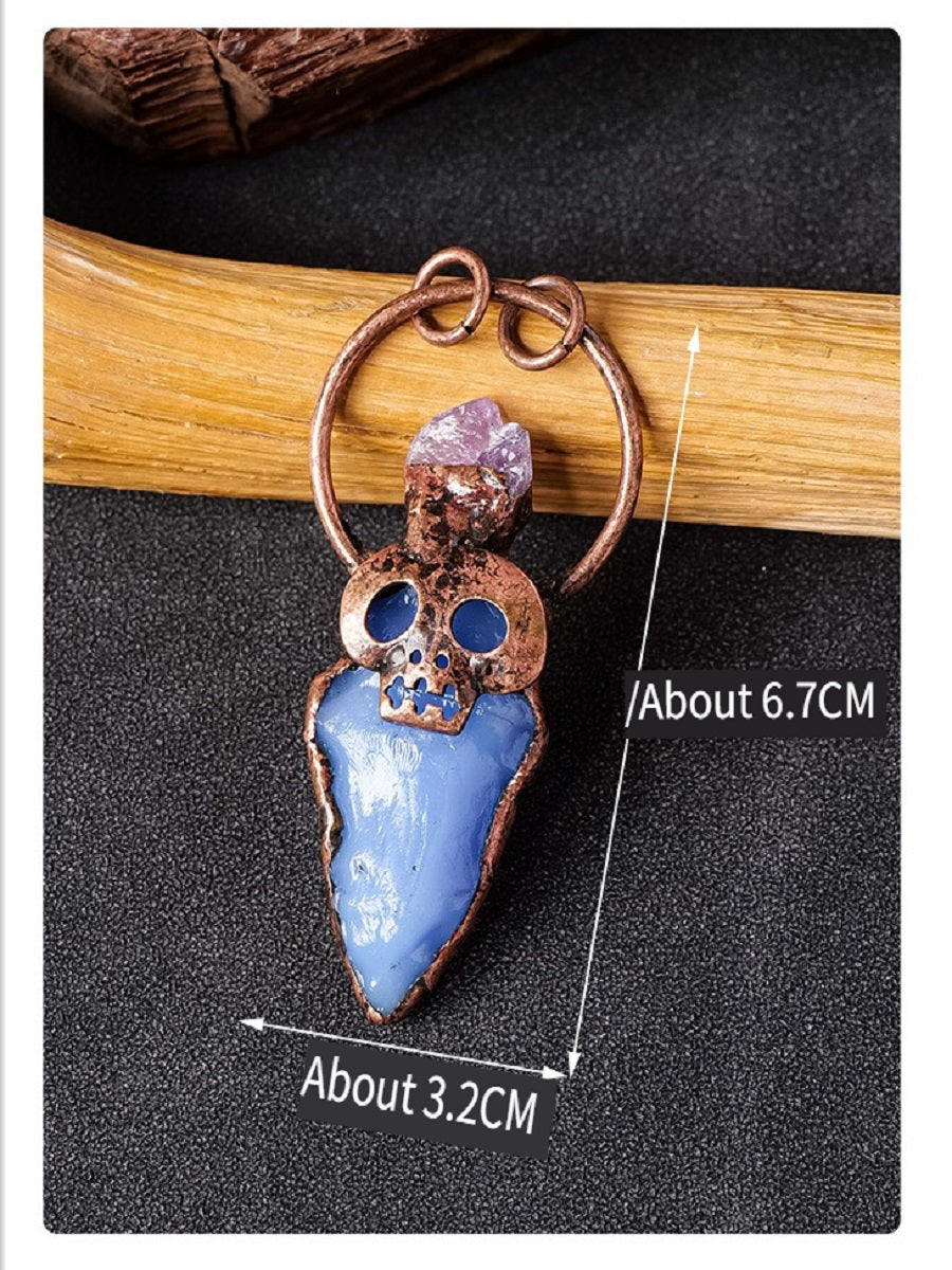 RYS European and American retro copper skull crystal arrow pendant necklace, punk style