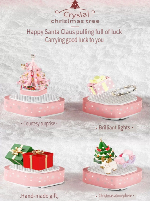 Sembo Crystal Christmas tree with light and music box, handmade toys made of small particles, Christmas toys made of building blocks, gifts