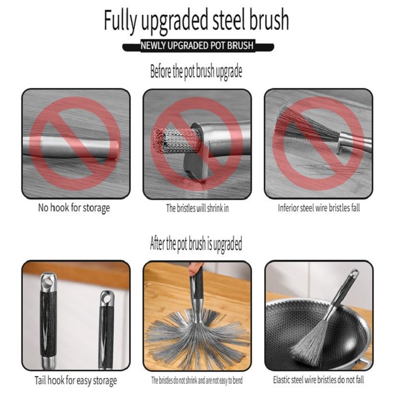 HOMGED Ebony handle 304 stainless steel household kitchen pot brush, removable and replaceable brush