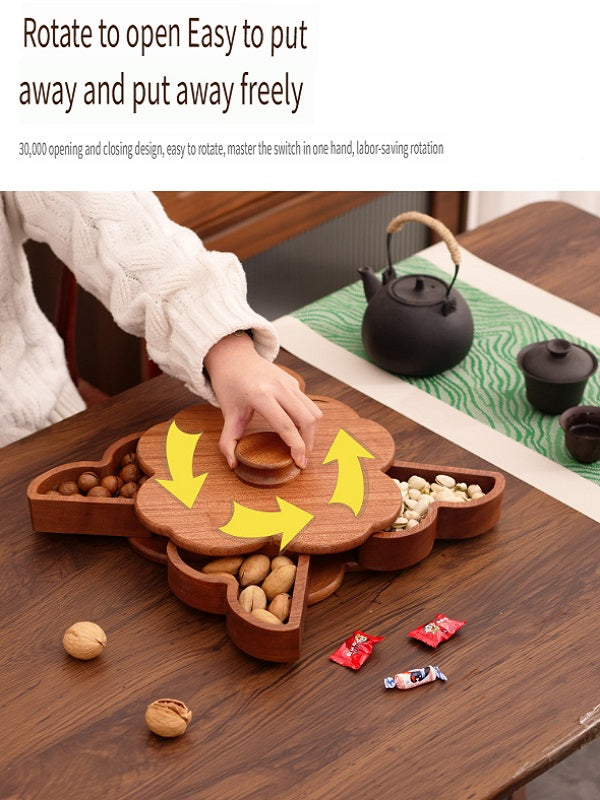 MYZD Light luxury ebony solid wood rotating mechanism box, snack storage box, 4-grid rotating dried fruit box