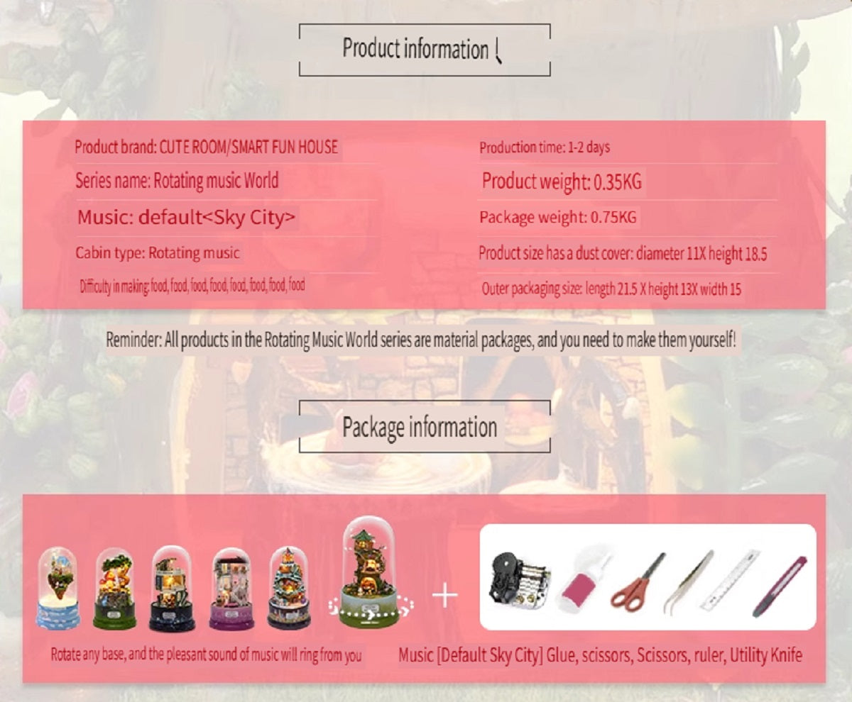 CUTE ROOM DIY wooden villa, hand-assembled, rotatable, playing music, assembling model toys, gifts for children