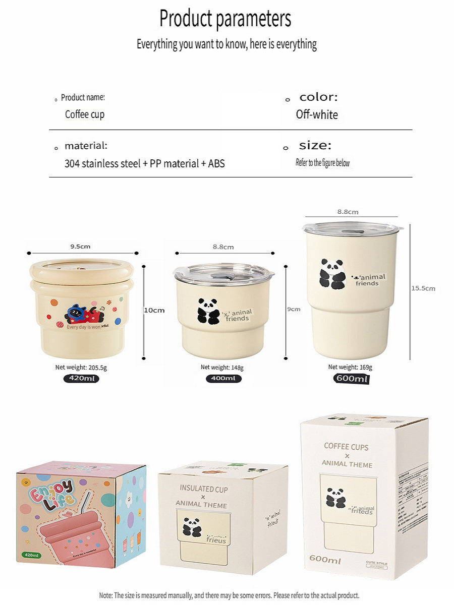 HGD 304 stainless steel coffee cup, cartoon pattern, with straw