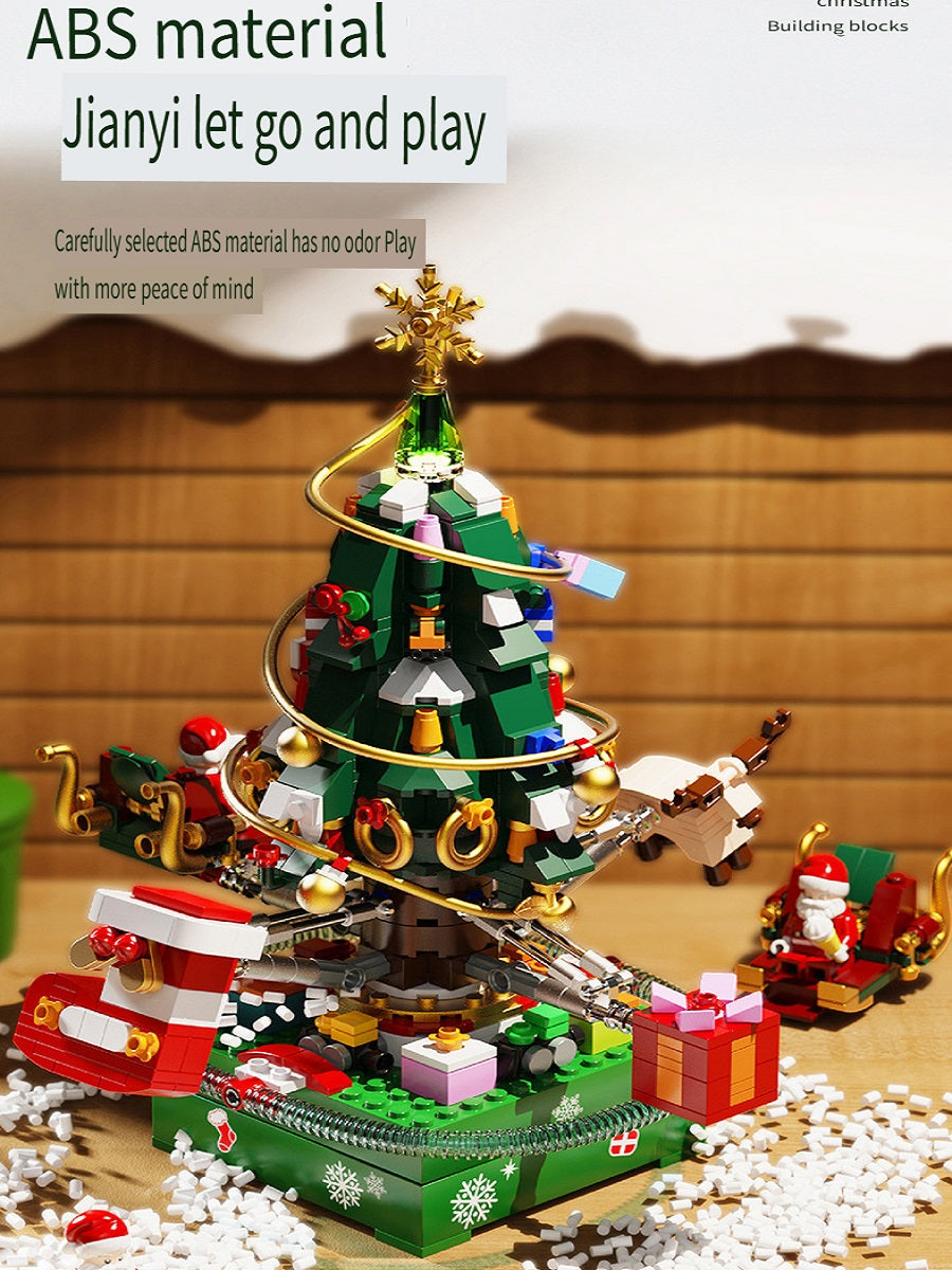 Sembo Crystal Christmas tree with light and music box, handmade toys made of small particles, Christmas toys made of building blocks, gifts