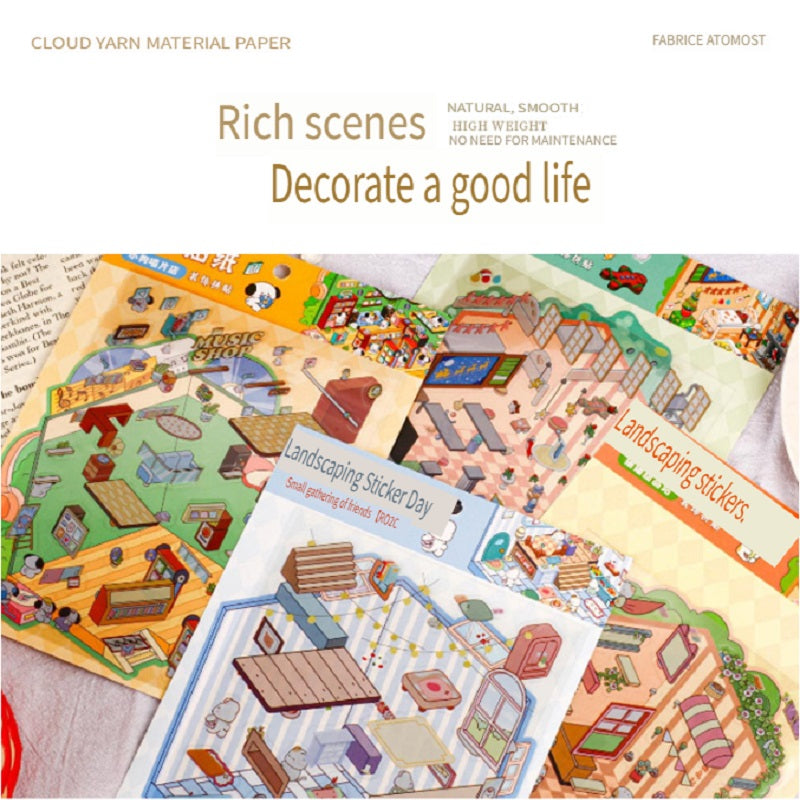 RetroStory Cartoon 3d three-dimensional large-size scene stickers, diy children's handmade decoration creative hand account landscaping stickers