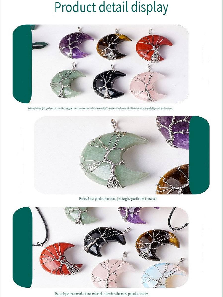 RYS Natural crystal rough stone moon pendant necklace