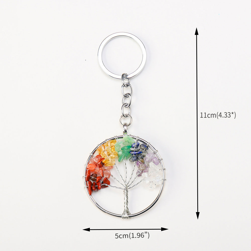 RYS Natural crystal Tree of Life keychain, crystal rough stone gravel key chain