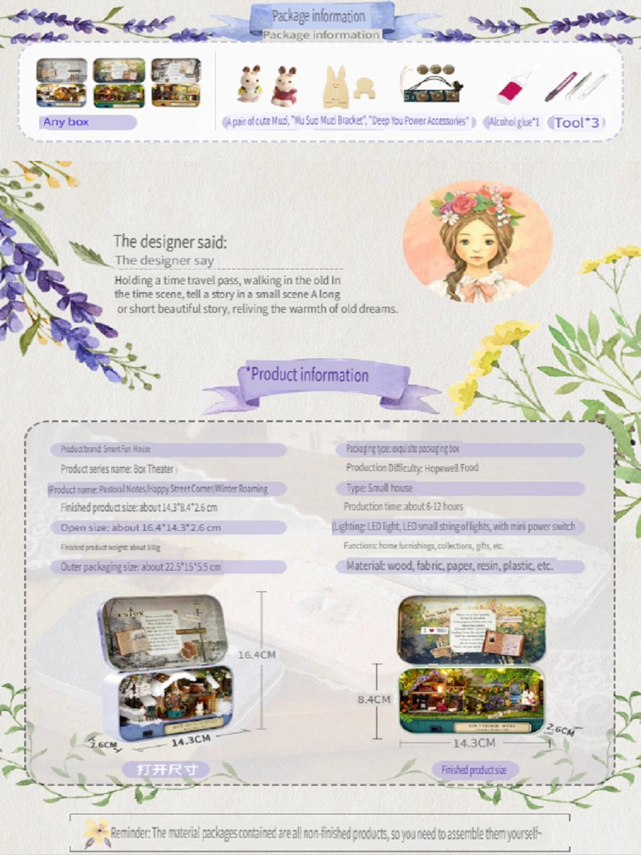 CUTE ROOM DIY box theater, hand-assembled model toys, including LED lights, brackets and dolls, gifts for children