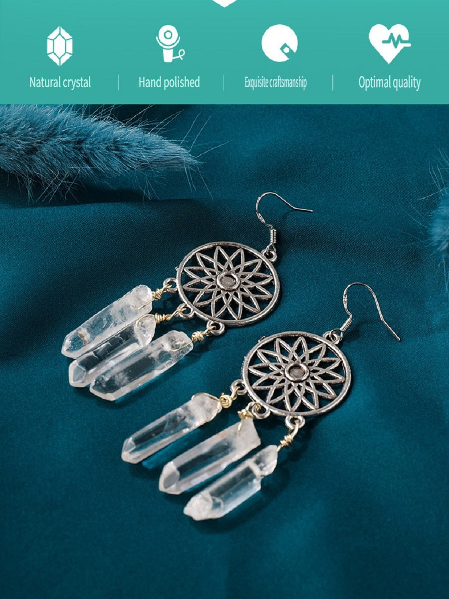 APENG Natural white crystal single crystal dream catcher earrings, crystal energy stone
