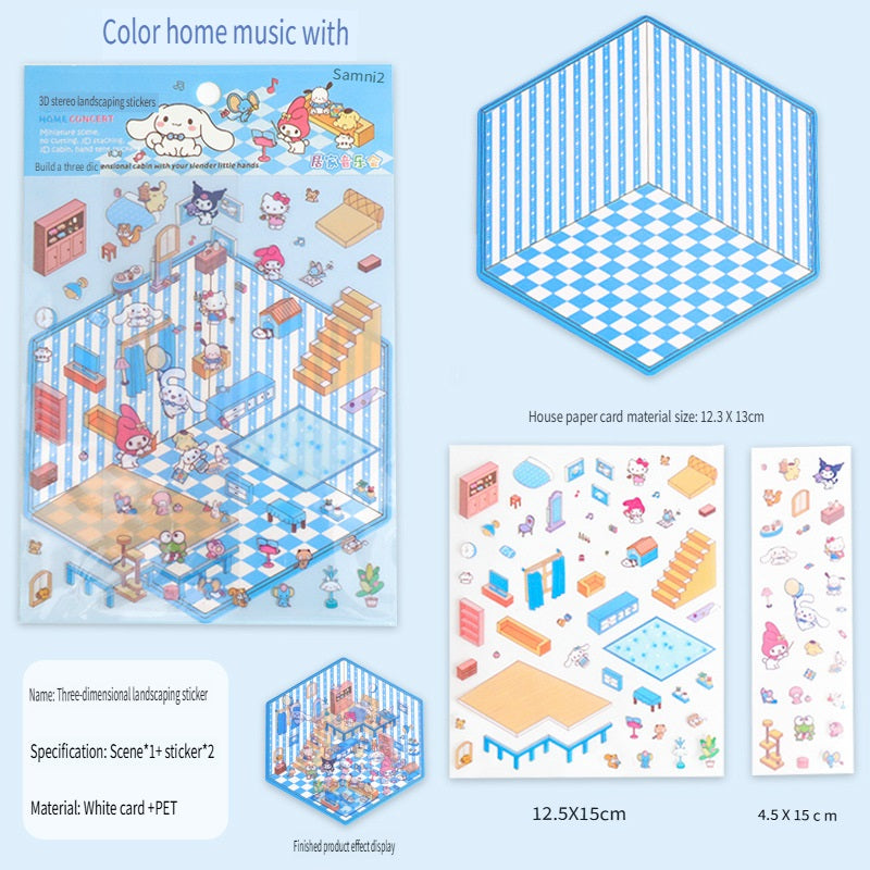 ERANC Three-dimensional cartoon  miniature scene stickers, collage landscaping stickers, hand account materials, diy stickers