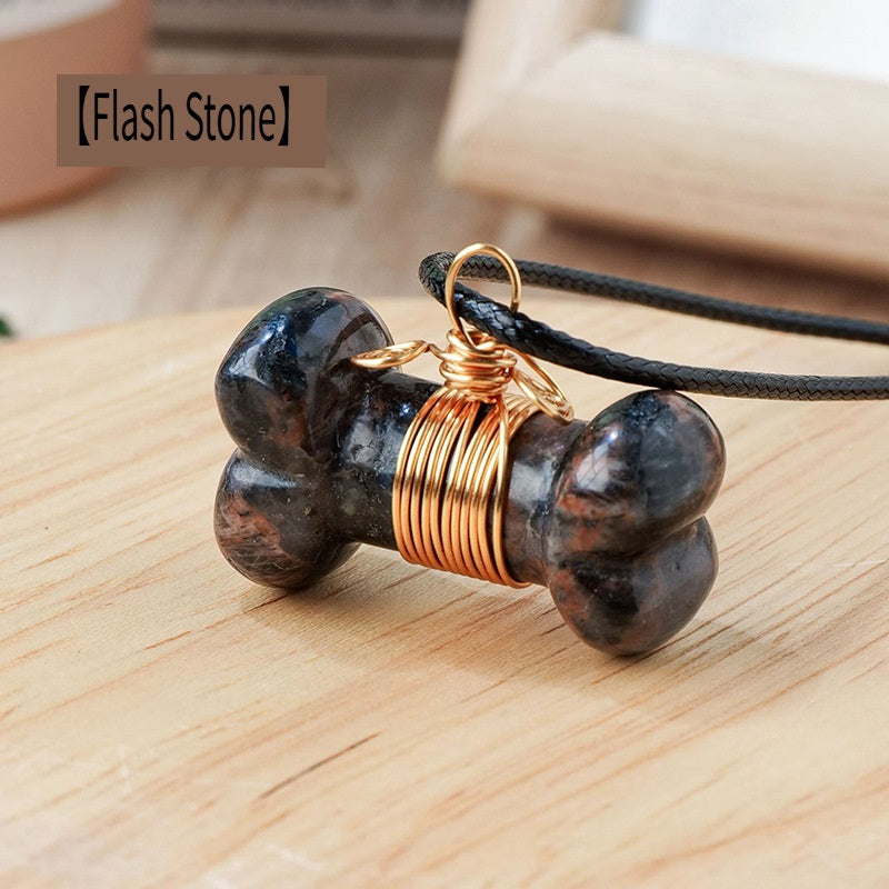 RYS Natural crystal gemstone carved dog bone necklace pendant