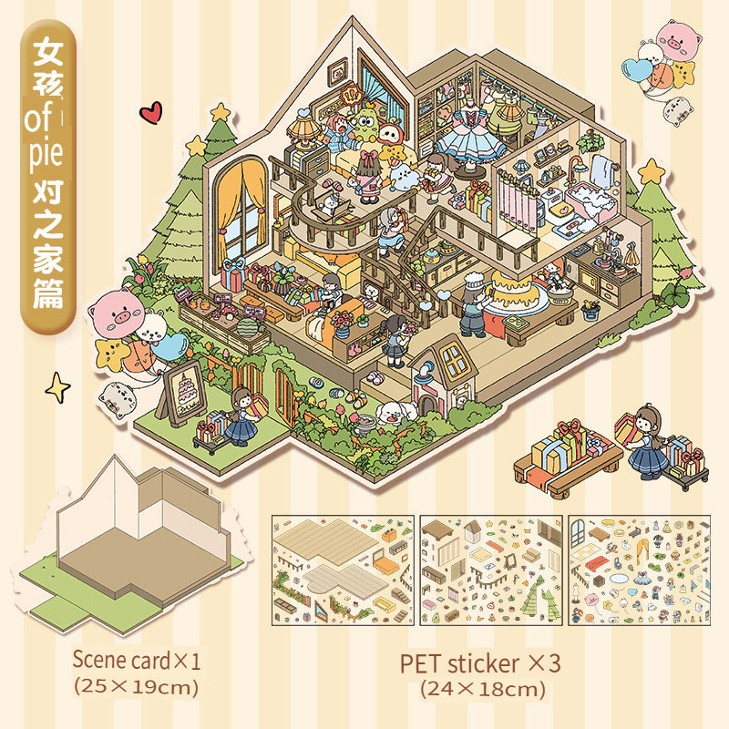 ERANC Three-layer 3D three-dimensional scene beautification stickers, large and miniature scene hand account stickers, a variety of styles