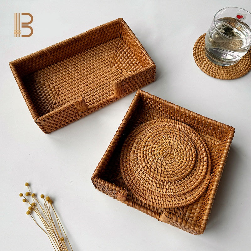 BGS Japanese pastoral style autumn ivy rattan tissue box, living room, desktop simple storage box，2 pieces