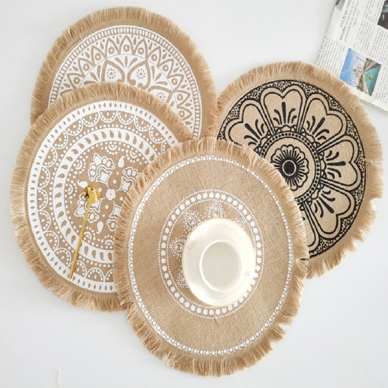 BGS Nordic jute hand-woven placemat, insulation pad, bottom coating, various styles, diameter 38/40cm