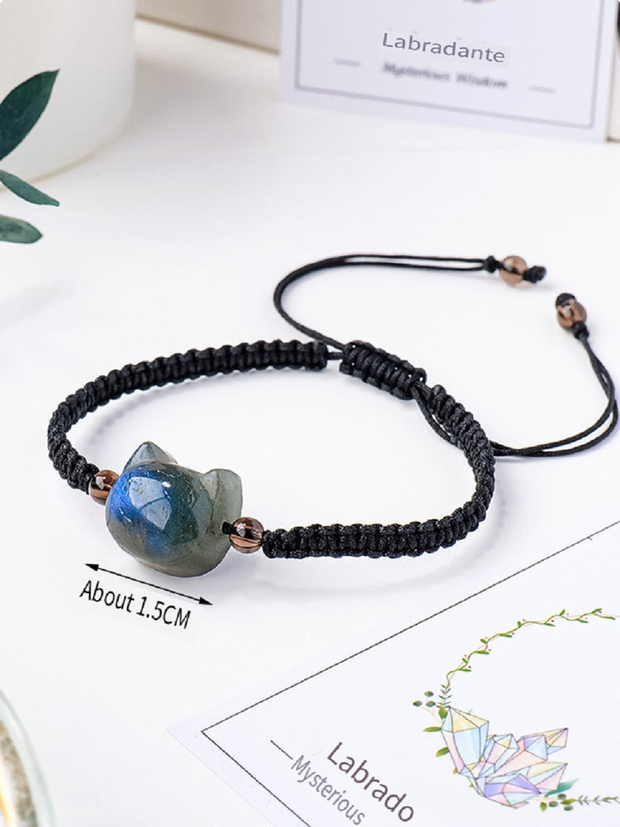 RYS Natural labradorite faceless cat hand-woven bracelet, simple and stylish