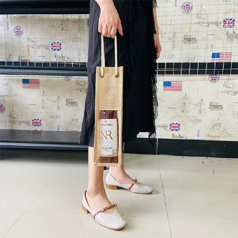 BGS Nordic style jute wine bag with transparent film on the front