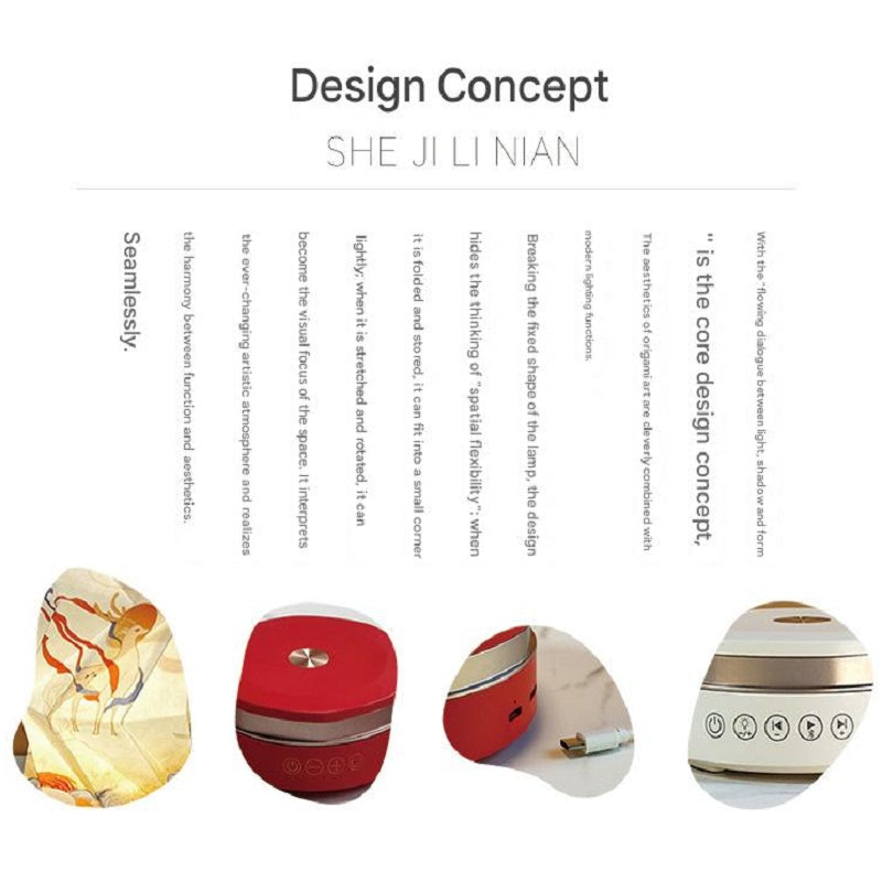 OBB LED folding night light, USB charging, rotating, with Bluetooth speaker, revolving lantern, cultural and creative gift