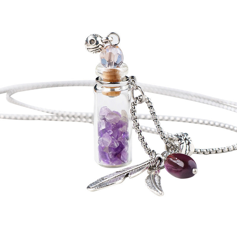 RYS Natural crystal gemstone gravel aromatherapy essential oil bottle pendant, wishing bottle necklace