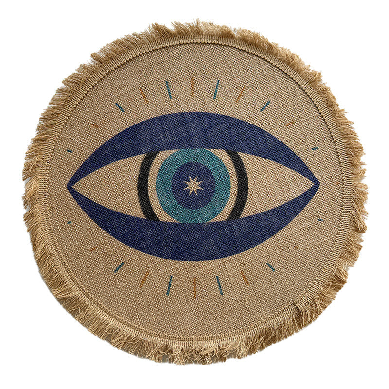 BGS Bohemian Jute Tassel Placemats, Color Printed Potholders, 40cm (15.8 inches) Diameter, 2-Pack, 4-Pack