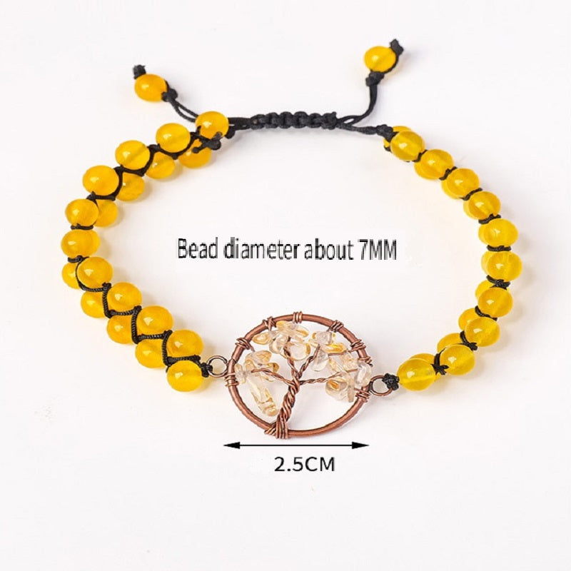 RYS Natural crystal gravel Tree of Life round bead bracelet, double-layer braided crystal bracelet
