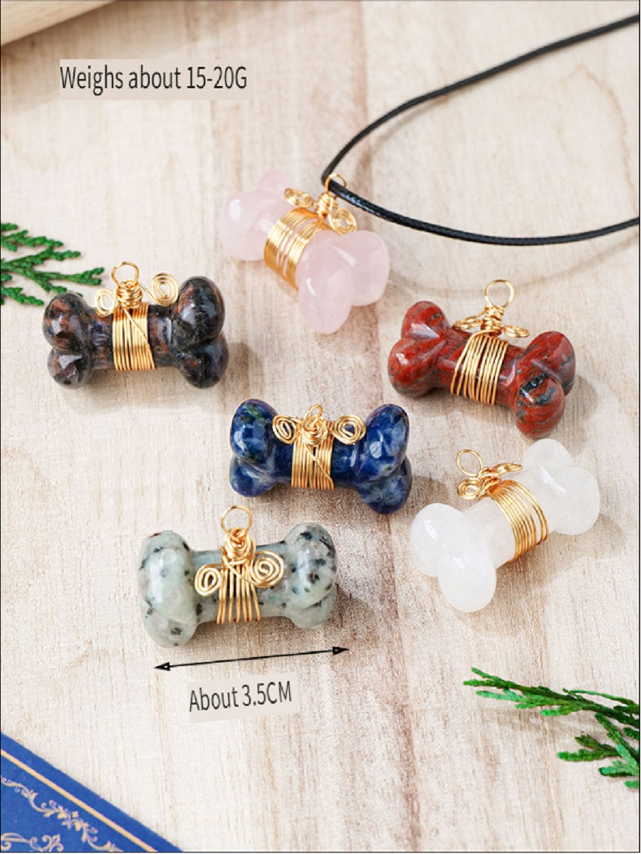 RYS Natural crystal gemstone carved dog bone necklace pendant