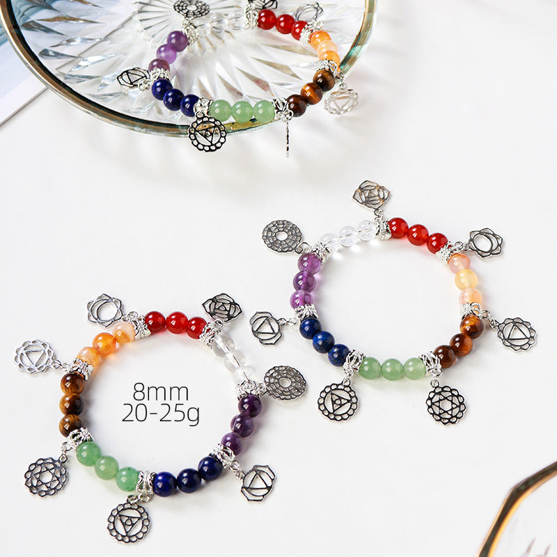RYS Natural crystal gemstone bracelet, silver-plated colorful bracelet