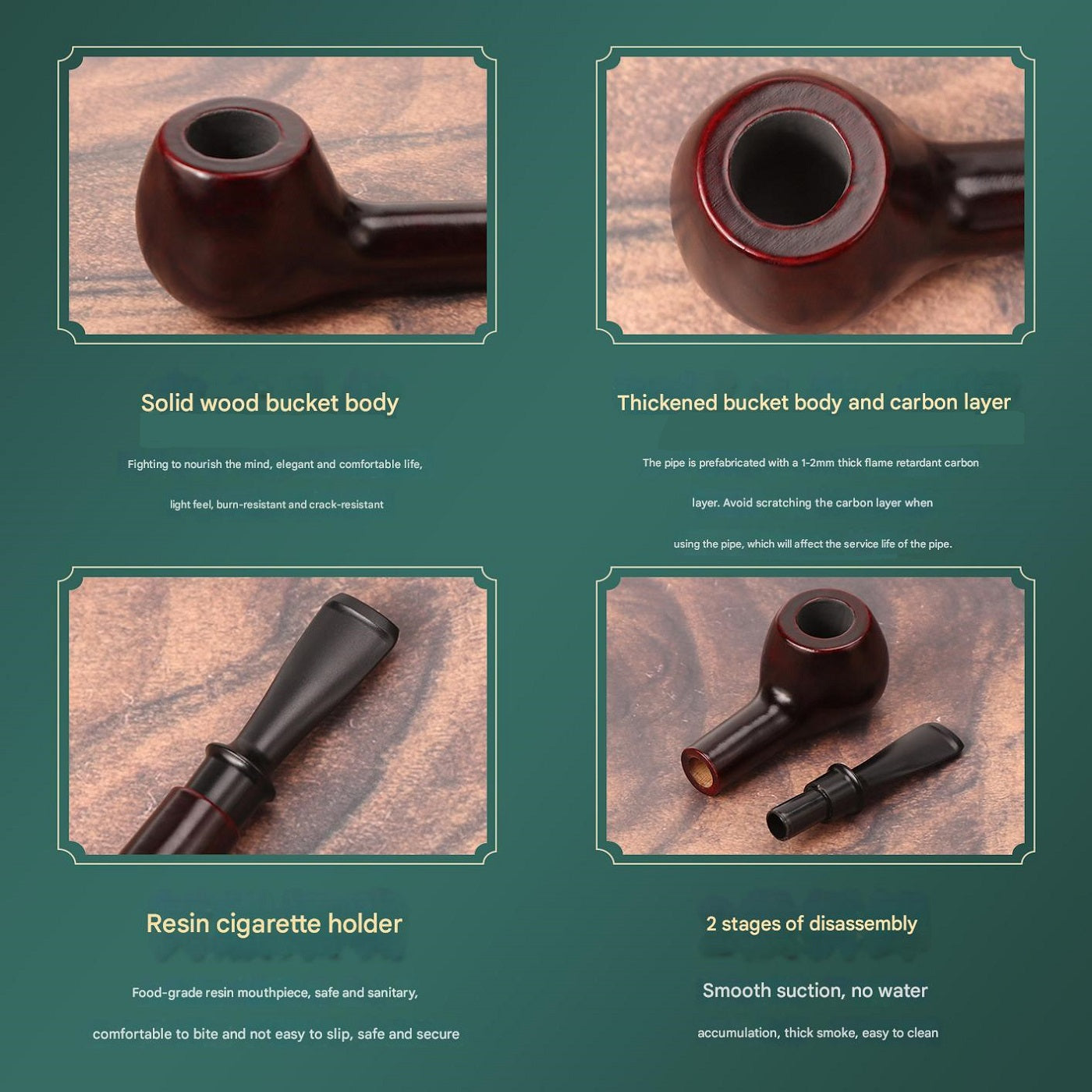 DHYJ Classic rosewood apple pipe, removable and washable, acrylic resin mouthpiece, filter pipe