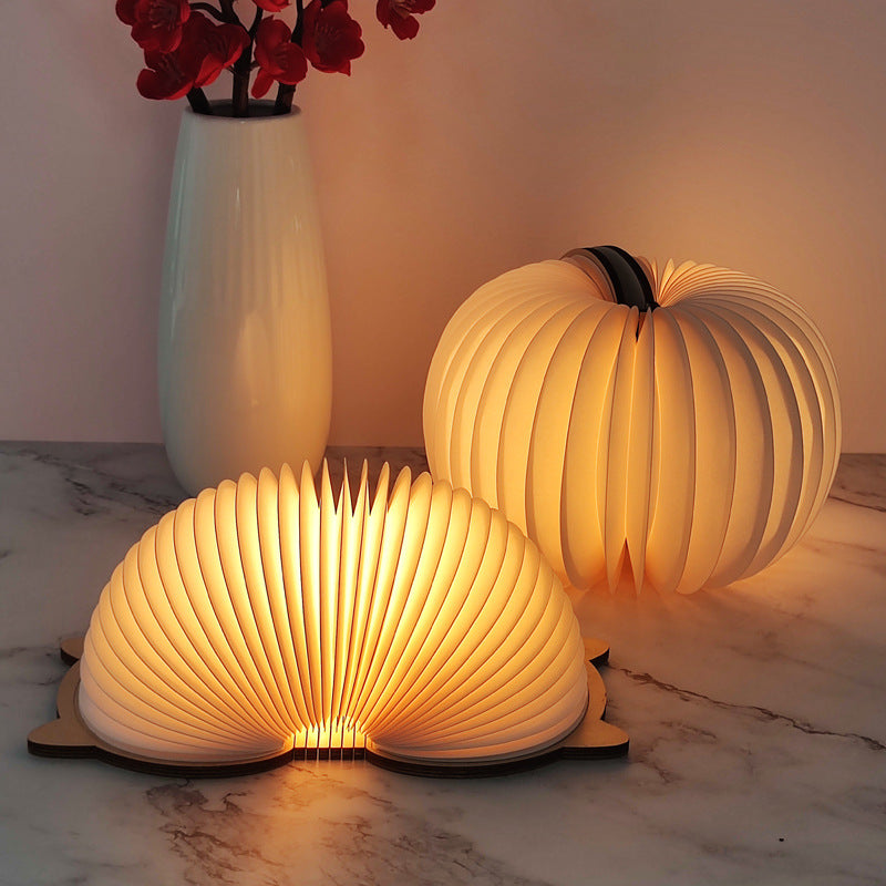 OBB Wooden cartoon folding book lamp, children's cultural and creative gift, colorful LED rechargeable night light