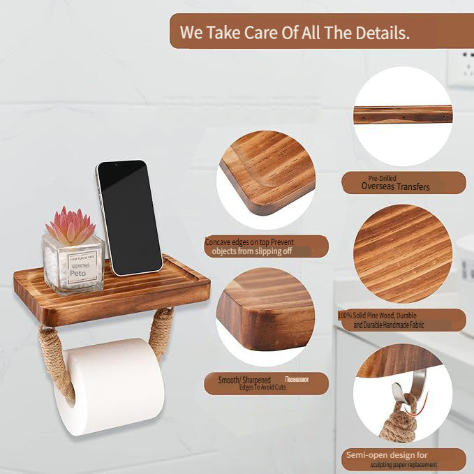 XMT European Retro Style Toilet Paper Holder With Shelves Pine Easy To Install